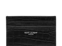 Saint Laurent визитница с тиснением под крокодила, чёрная