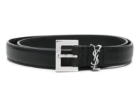 Saint Laurent Cassandre тонкий ремень из телячьей кожи, чёрный