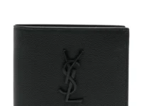 Saint Laurent Cassandre кошелёк двойного сложения из зернистой кожи, чёрный