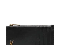 Saint Laurent Tiny Cassandre card holder — чёрный кошелёк из зернистой кожи
