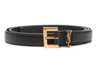 Saint Laurent Cassandre Thin Belt — чёрный кожаный ремень