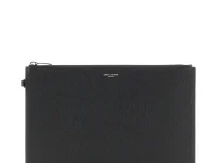 Saint Laurent Paris Zipped Tablet Holder — чёрный клатч из кожи телёнка