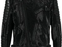 Philipp Plein кожаная куртка-косуха с аппликацией диско