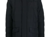Woolrich пальто пуховое с воротником-стойкой синее