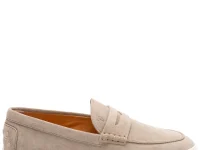 Tod's лоферы замшевые с пенни-слотом, бежевые