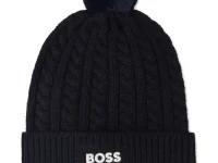 BOSS шапка вязаная с помпоном тёмно-синяя детская