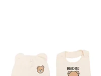 Moschino Kids комплект шапка и слюнявчик с принтом мишки