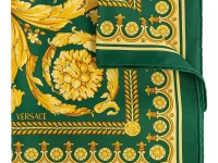 Versace Barocco шарф шёлковый зелёный с золотым принтом