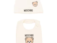 Moschino Kids комплект шапка и нагрудник с принтом мишки