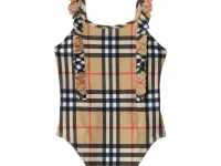 Burberry слитный купальник с оборками в клетку Check