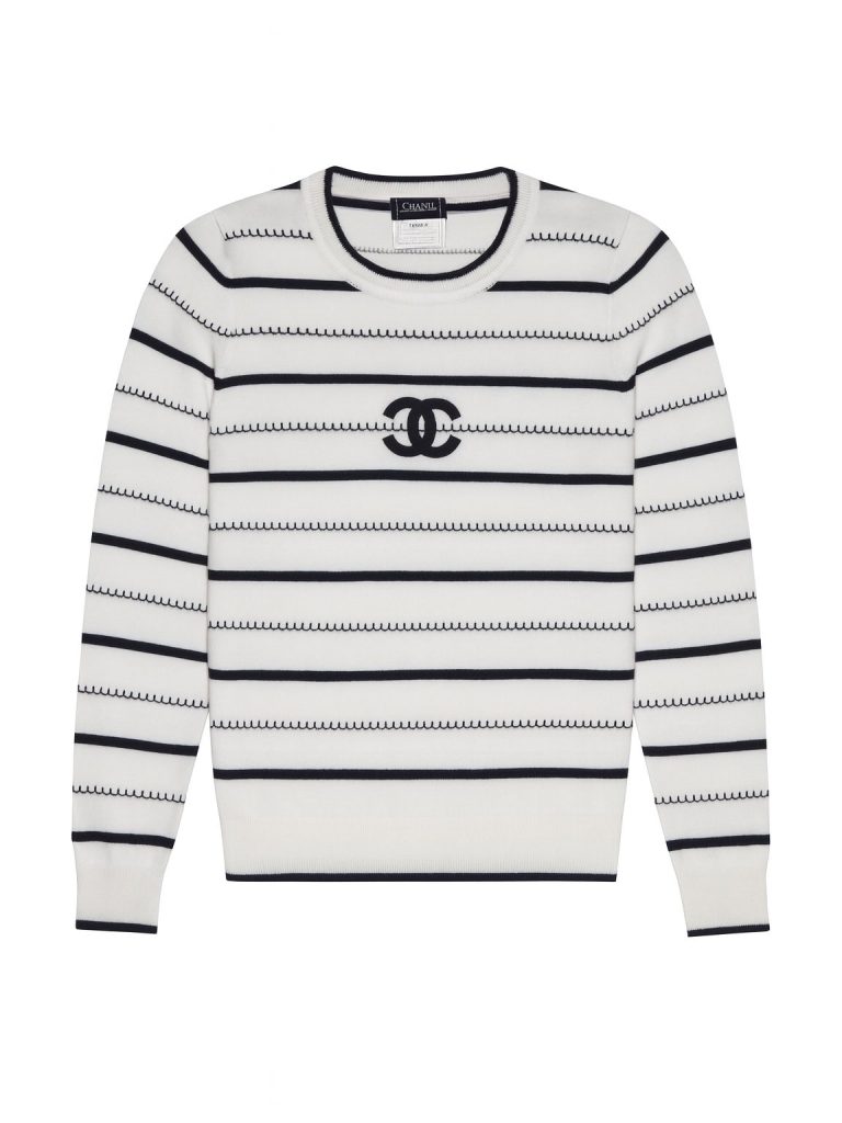 Chanel — свитер белый с черными полосками L