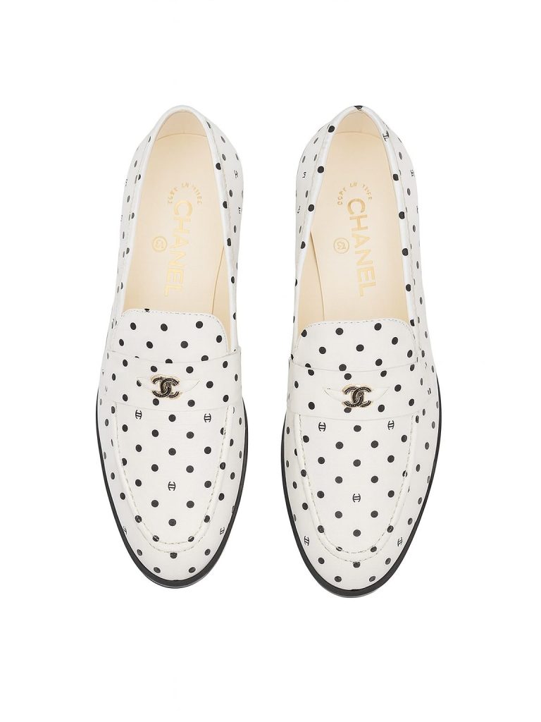 Chanel — лоферы белый с черными горошками 39.5