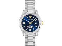 Часы Versace Greca GMT Fluted 41 мм, синий