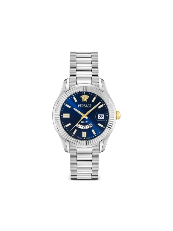 Часы Versace Greca GMT Fluted 41 мм, синий — фото 1