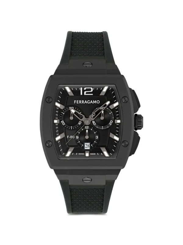 Часы Ferragamo F-80 Tonneau Chronograph 41,8 мм, чёрный — фото 1