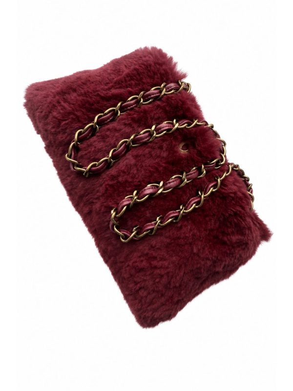 Chanel — сумка Lapin Fur Chain Shoulder Bag бордовая — фото 1